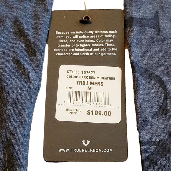 True Religion Hooded Henley Shirt Dark Blue Heathered Cotton Blend Size Medium